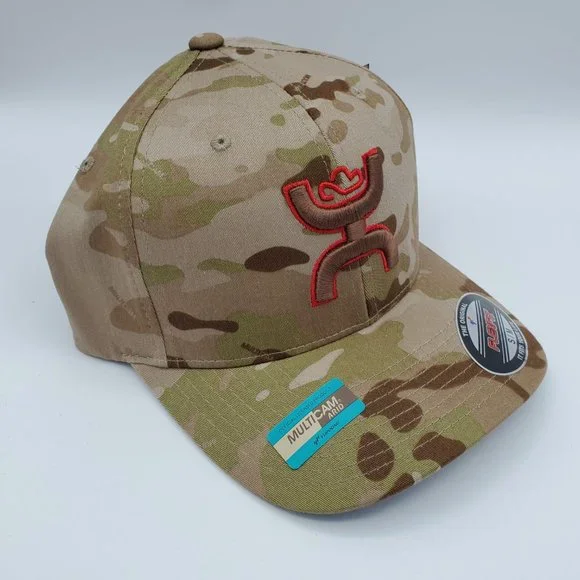 NWT Hooey Chris Kyle Brown Camo Men's Trucker Hat Flexfit American Flag S-M - Picture 5 of 15